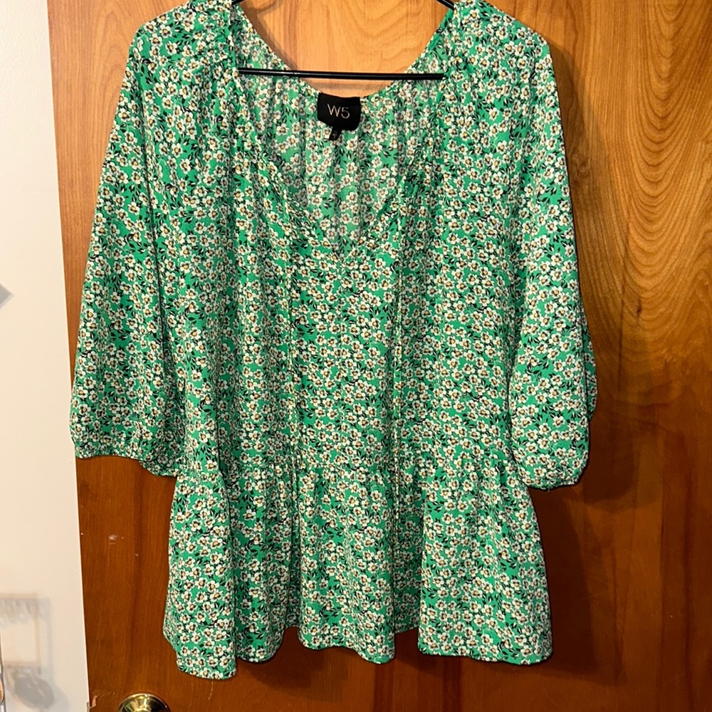 Green Floral Peplum Top